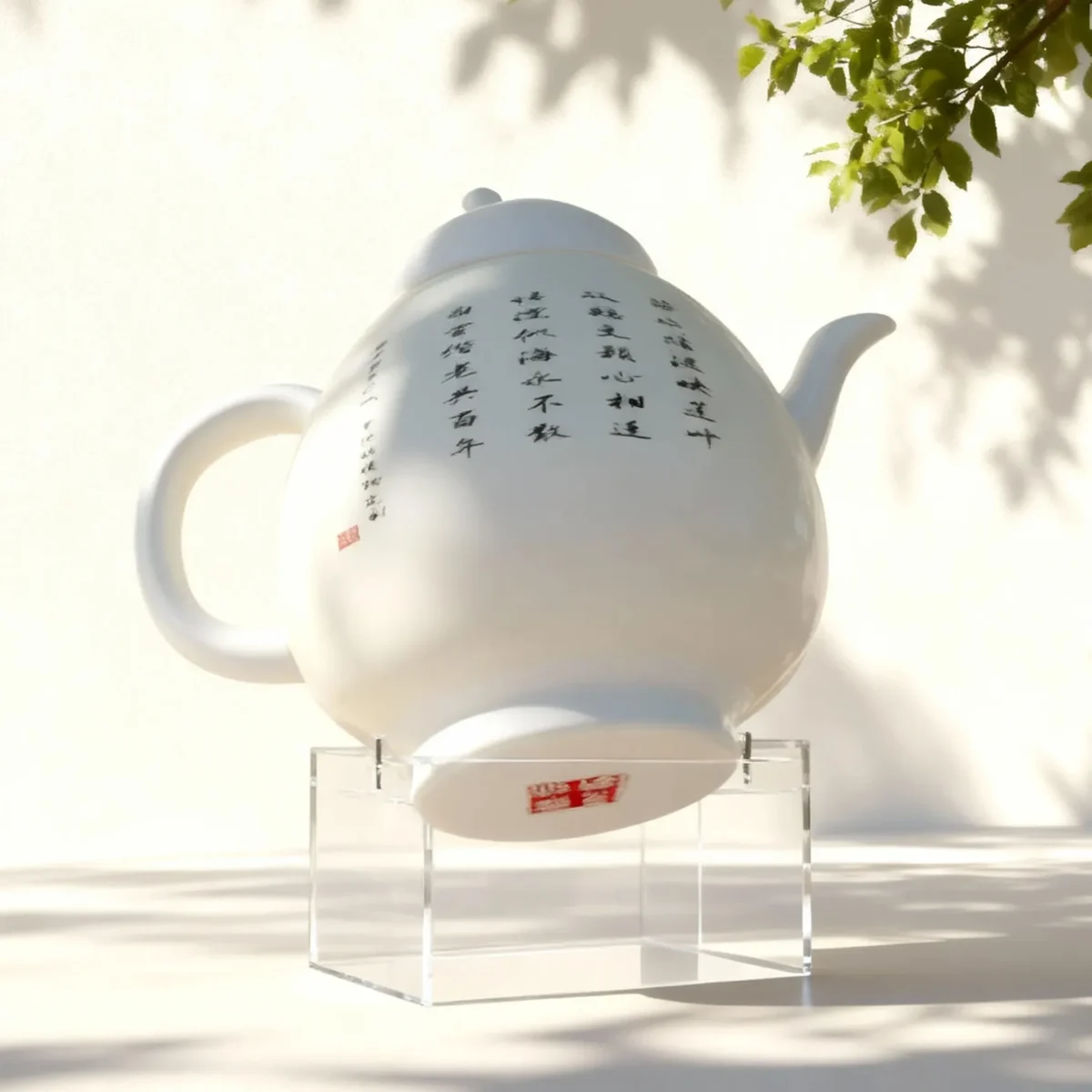Te2_07 Jingdezhen Hand-Painted Double Swan and Lotus Pond Porcelain Teapot