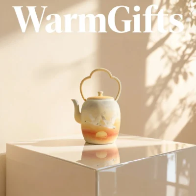 Hand-Painted Double Swans Soaring High Porcelain Teapot