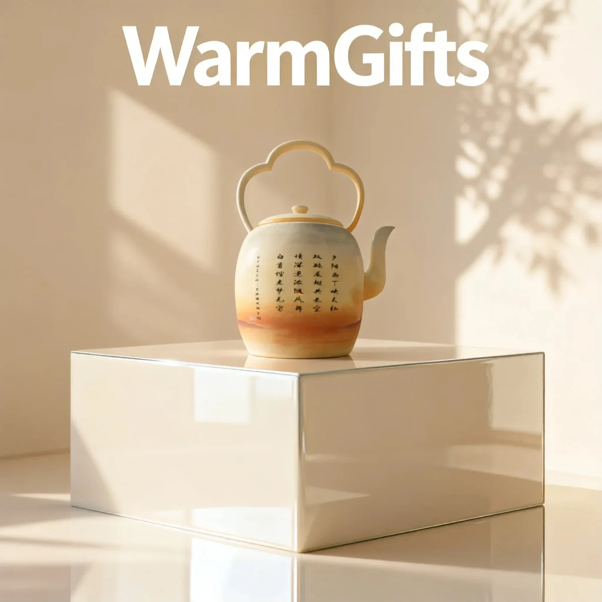 Hand-Painted Double Swans Soaring High Porcelain Teapot