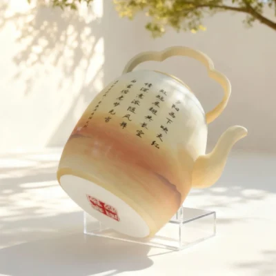 Hand-Painted Double Swans Soaring High Porcelain Teapot