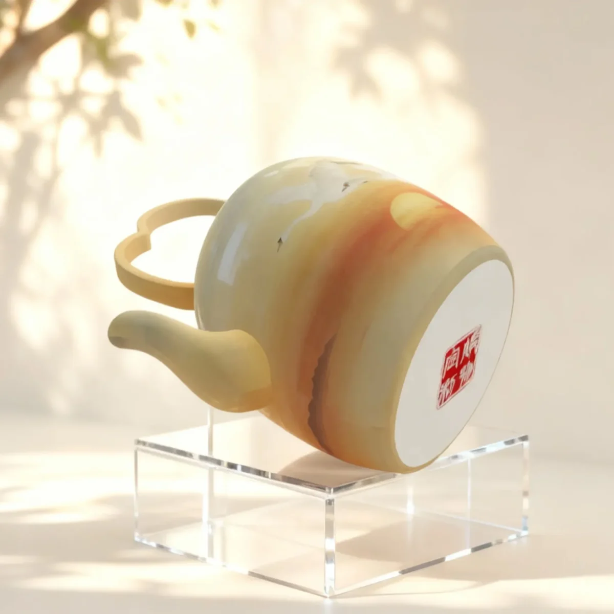 Hand-Painted Double Swans Soaring High Porcelain Teapot