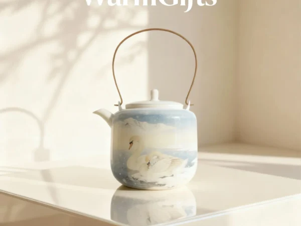 Hand-Painted Snowfield Double Swan Teapot
