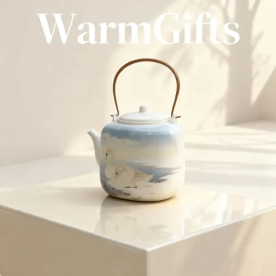 Hand-Painted Snowfield Double Swan Teapot