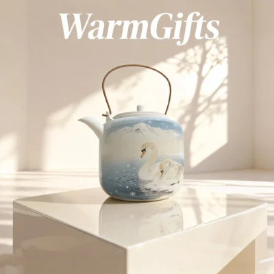 Hand-Painted Snowfield Double Swan Teapot