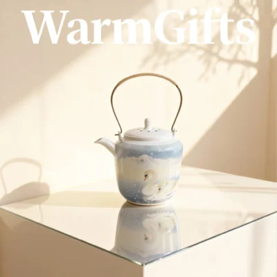 Hand-Painted Snowfield Double Swan Teapot