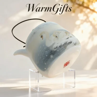 Hand-Painted Snowfield Double Swan Teapot