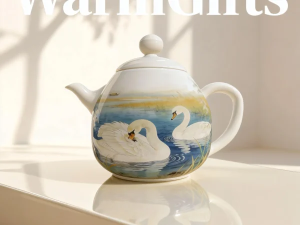 Hand-Painted Reed Lake Double Swan Porcelain Teapot