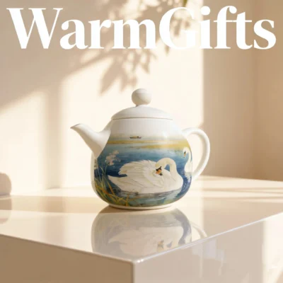Hand-Painted Reed Lake Double Swan Porcelain Teapot