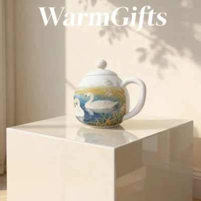 Hand-Painted Reed Lake Double Swan Porcelain Teapot