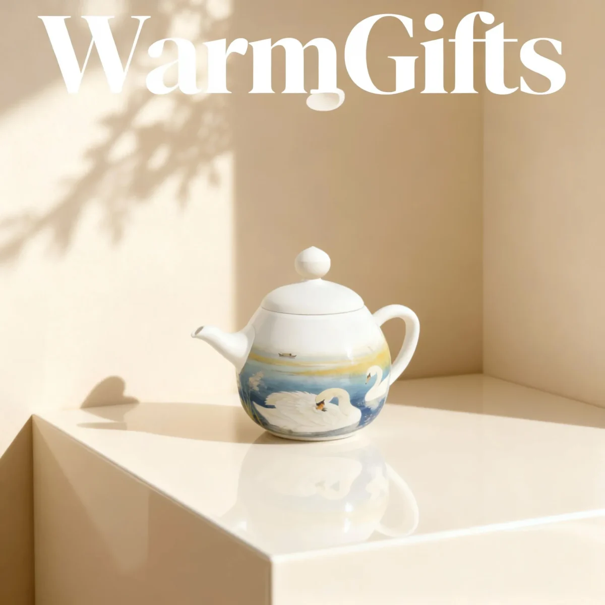 Hand-Painted Reed Lake Double Swan Porcelain Teapot