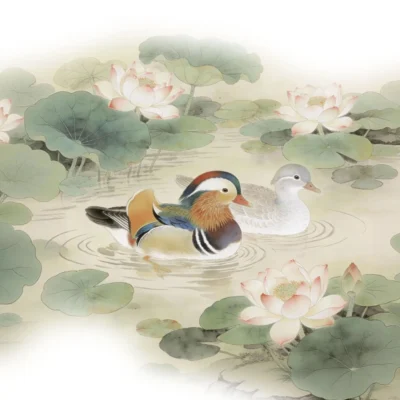 Yy09-1 Hand-Painted Mandarin Duck and Lotus Pond Teacup - Hand-Held Cup