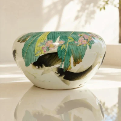 Water Basin with Banana Leaf and Carp