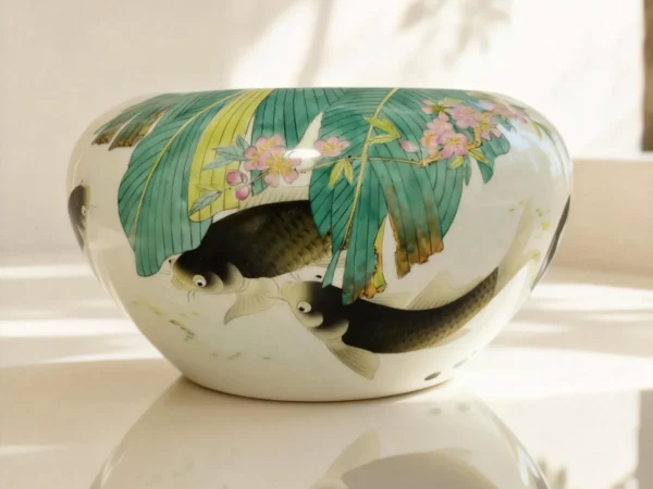 Water Basin with Banana Leaf and Carp