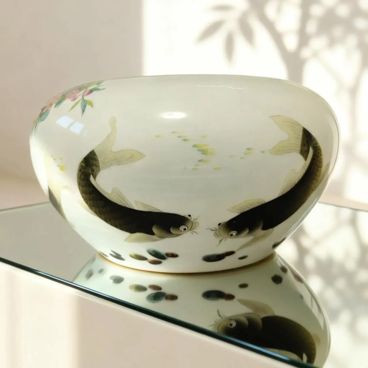 Water Basin with Banana Leaf and Carp