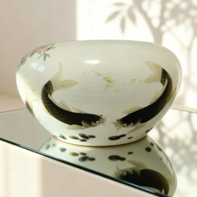 Water Basin with Banana Leaf and Carp