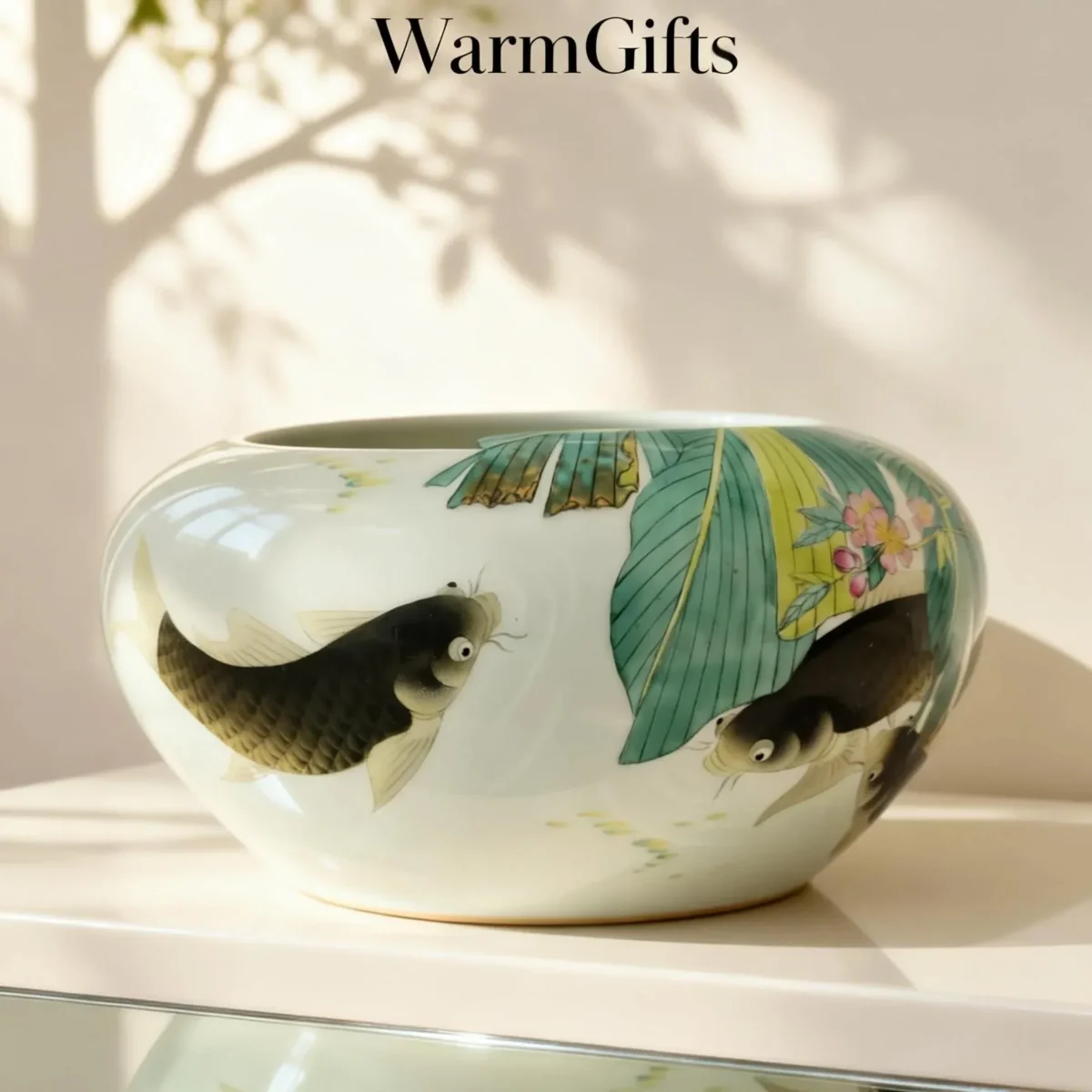 Water Basin with Banana Leaf and Carp