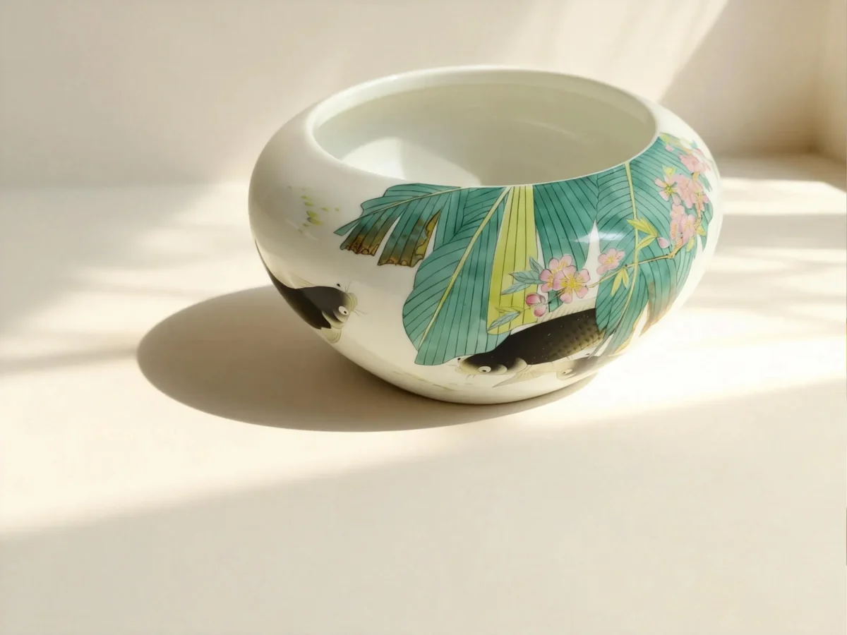 Water Basin with Banana Leaf and Carp