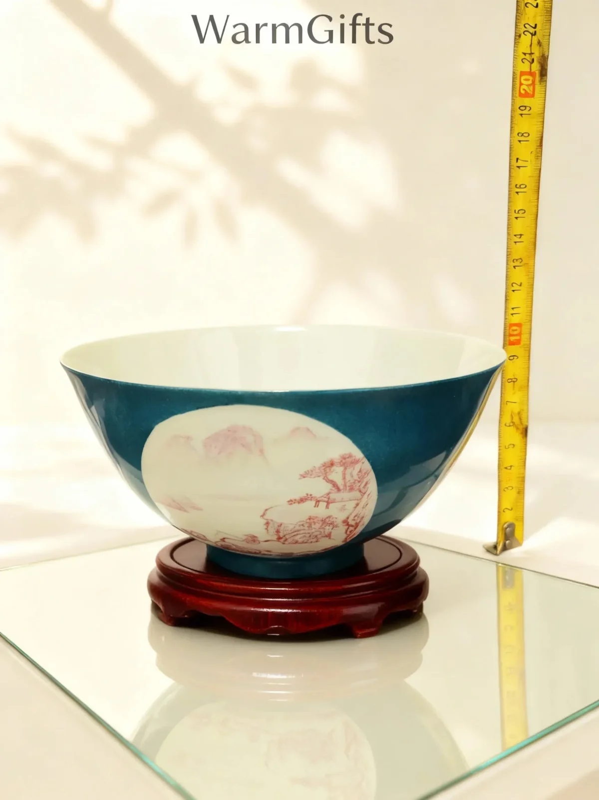 Blue-Glaze Framed Coral Red Landscape Porcelain Bowl