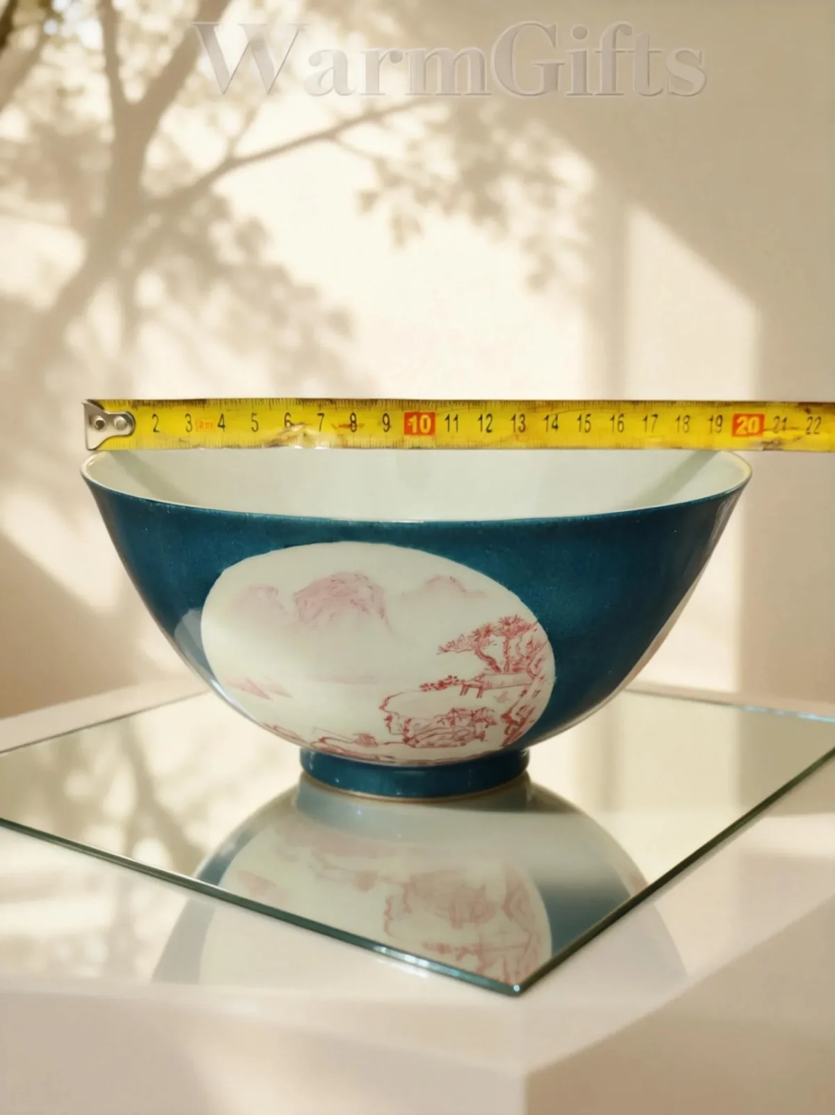 Blue-Glaze Framed Coral Red Landscape Porcelain Bowl