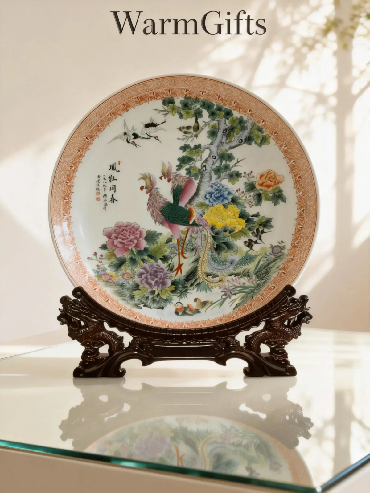 Fenghuang01 Phoenix and Deer in Spring Porcelain Plate