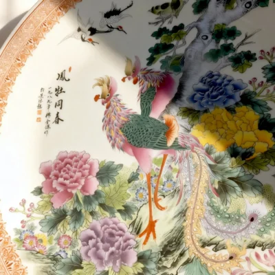 Fenghuang03 Phoenix and Deer in Spring Porcelain Plate