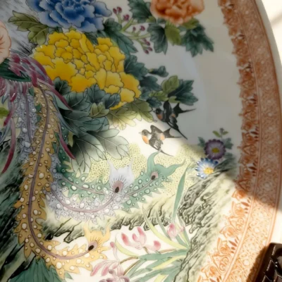 Fenghuang04 Phoenix and Deer in Spring Porcelain Plate