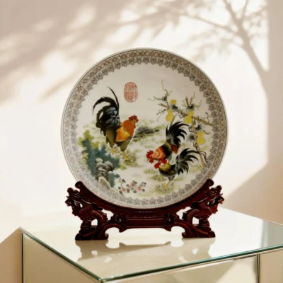 Rooster Brings Blessing Porcelain Plate