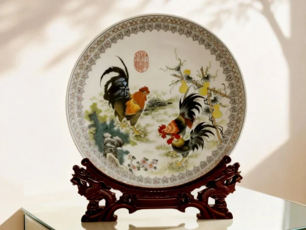 gongji01 Rooster Brings Blessing Porcelain Plate
