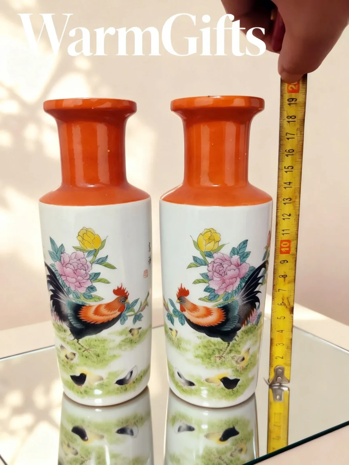 Five-Colored Rooster Crowing Porcelain Bottle
