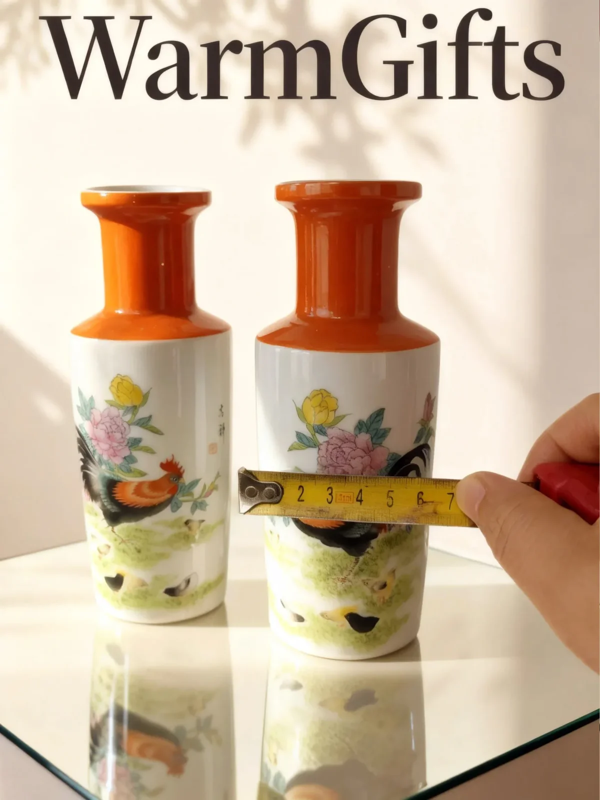 Five-Colored Rooster Crowing Porcelain Bottle