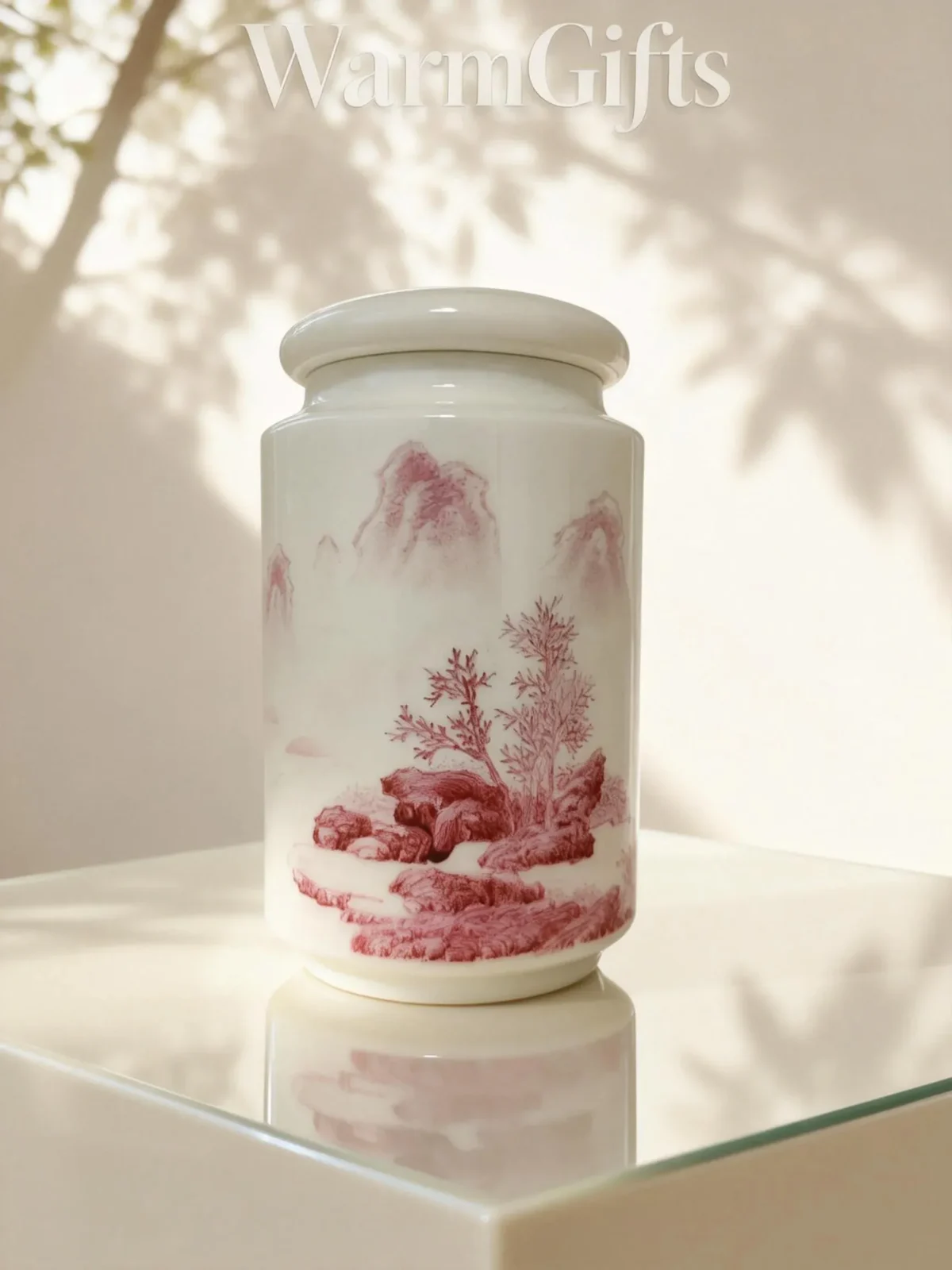 Agate Red Landscape Tea Caddy