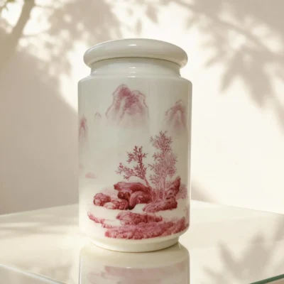 Agate Red Landscape Tea Caddy