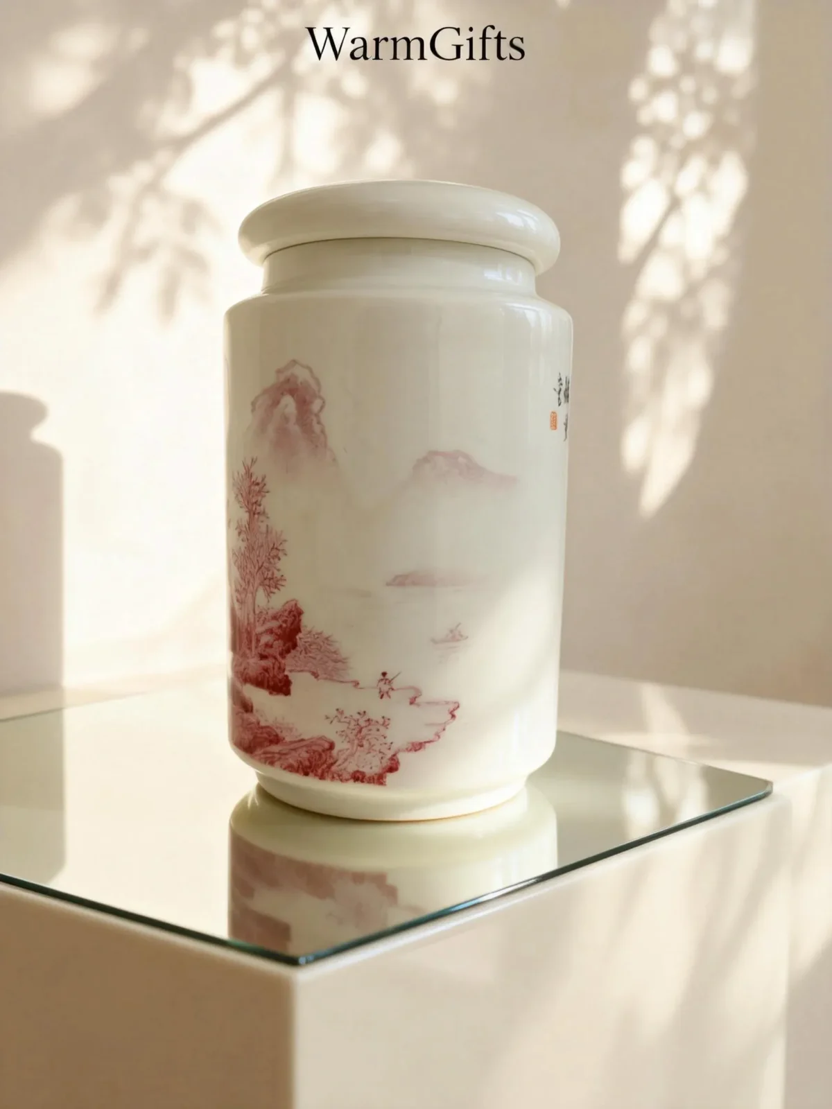 Agate Red Landscape Tea Caddy