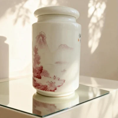 Agate Red Landscape Tea Caddy