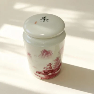 Agate Red Landscape Tea Caddy