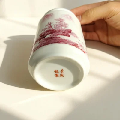 Agate Red Landscape Tea Caddy