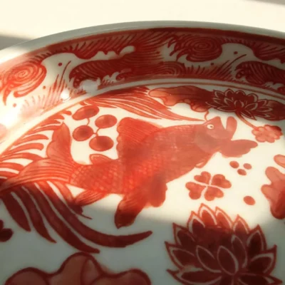 Red Rhythm Fish Lotus Porcelain Plate