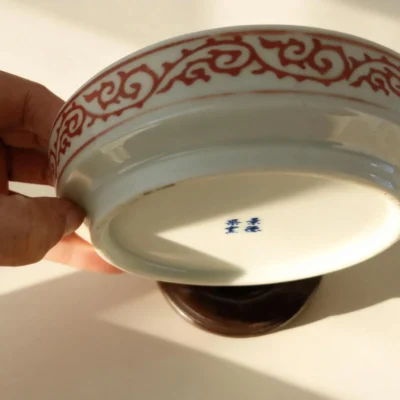 Red Rhythm Fish Lotus Porcelain Plate