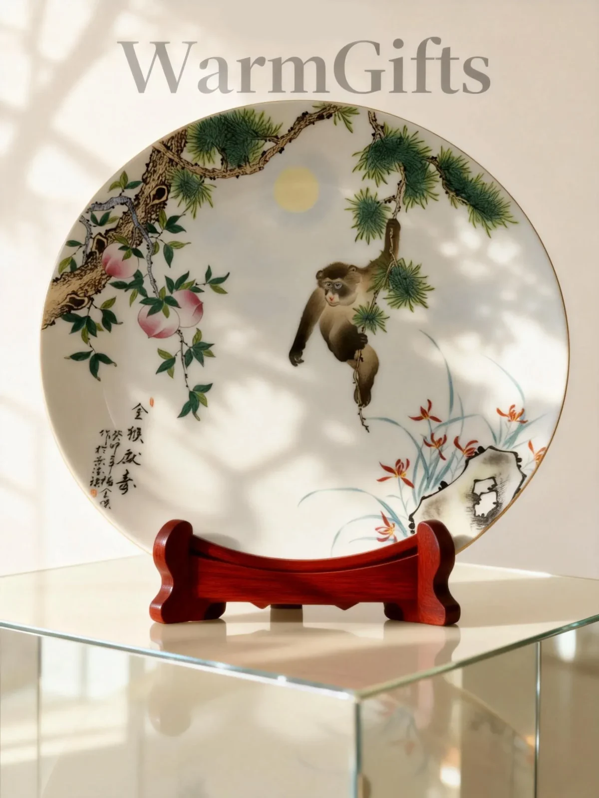 Golden Monkey Offering Longevity Porcelain Plate