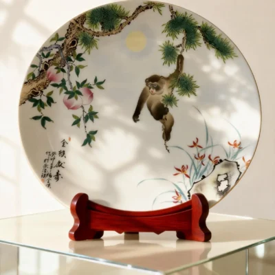 Golden Monkey Offering Longevity Porcelain Plate