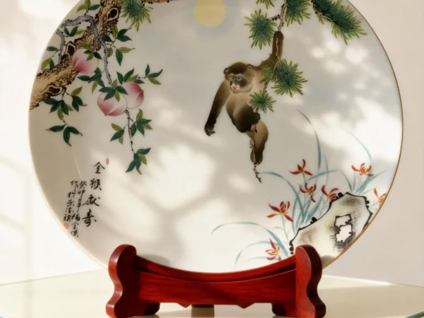 Golden Monkey Offering Longevity Porcelain Plate