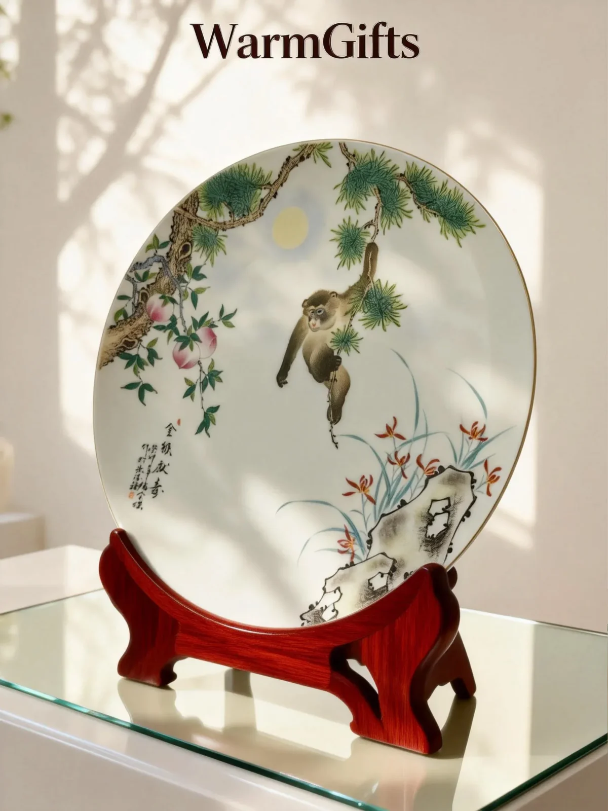 Golden Monkey Offering Longevity Porcelain Plate