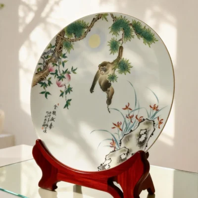 Golden Monkey Offering Longevity Porcelain Plate