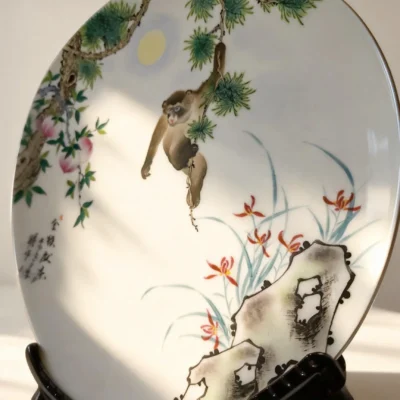 Golden Monkey Offering Longevity Porcelain Plate