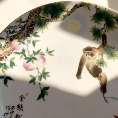 Golden Monkey Offering Longevity Porcelain Plate