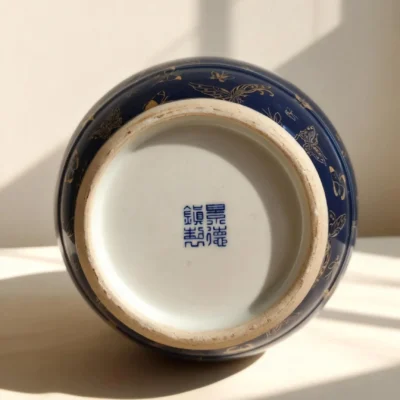 Antique Underglaze Blue-Ground Hundred Butterflies Gold-Traced Triple-Handled Lantern Bottle