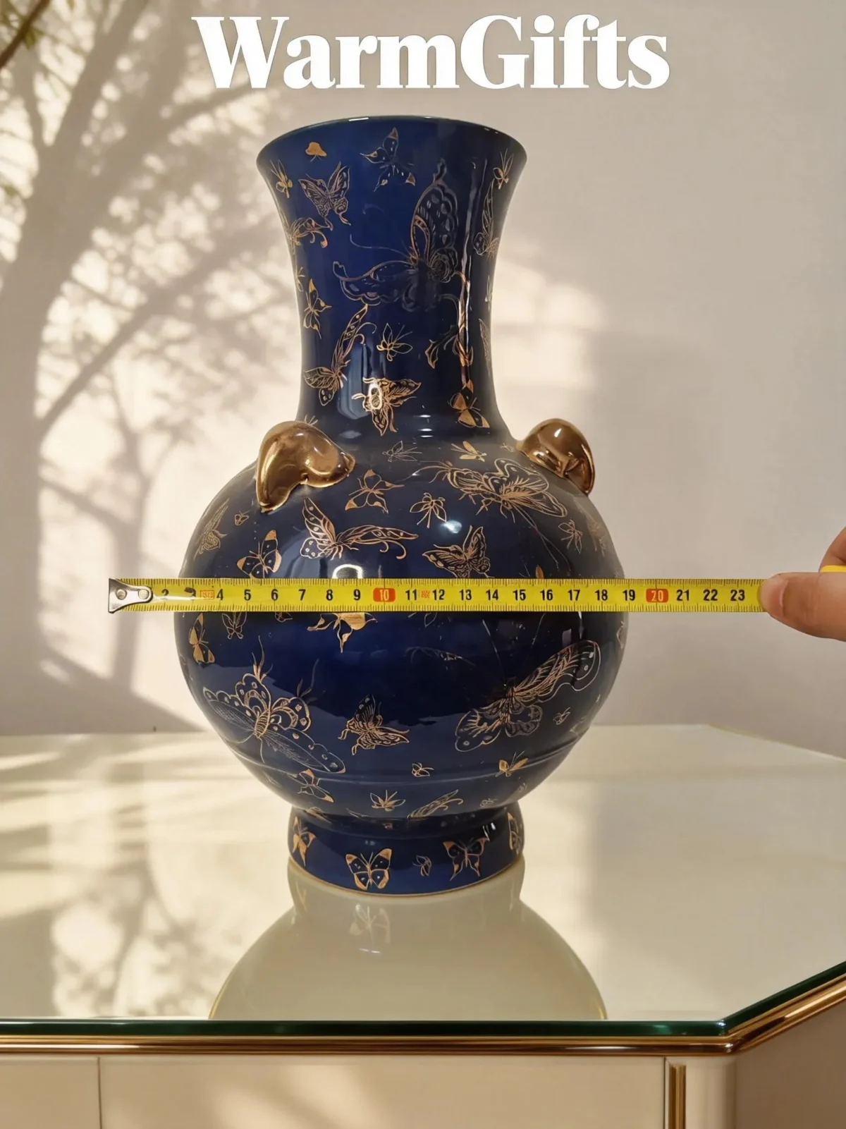 Antique Underglaze Blue-Ground Hundred Butterflies Gold-Traced Triple-Handled Lantern Bottle