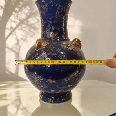 Antique Underglaze Blue-Ground Hundred Butterflies Gold-Traced Triple-Handled Lantern Bottle