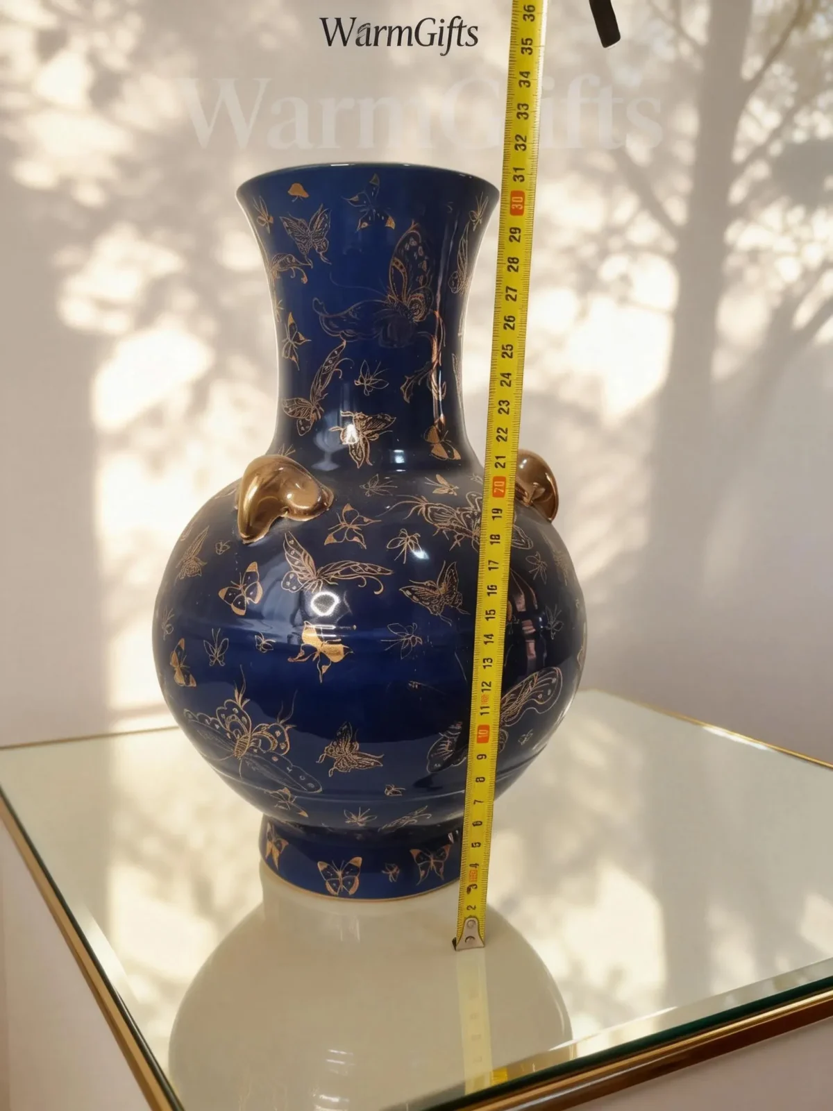 Antique Underglaze Blue-Ground Hundred Butterflies Gold-Traced Triple-Handled Lantern Bottle
