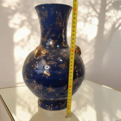 Antique Underglaze Blue-Ground Hundred Butterflies Gold-Traced Triple-Handled Lantern Bottle